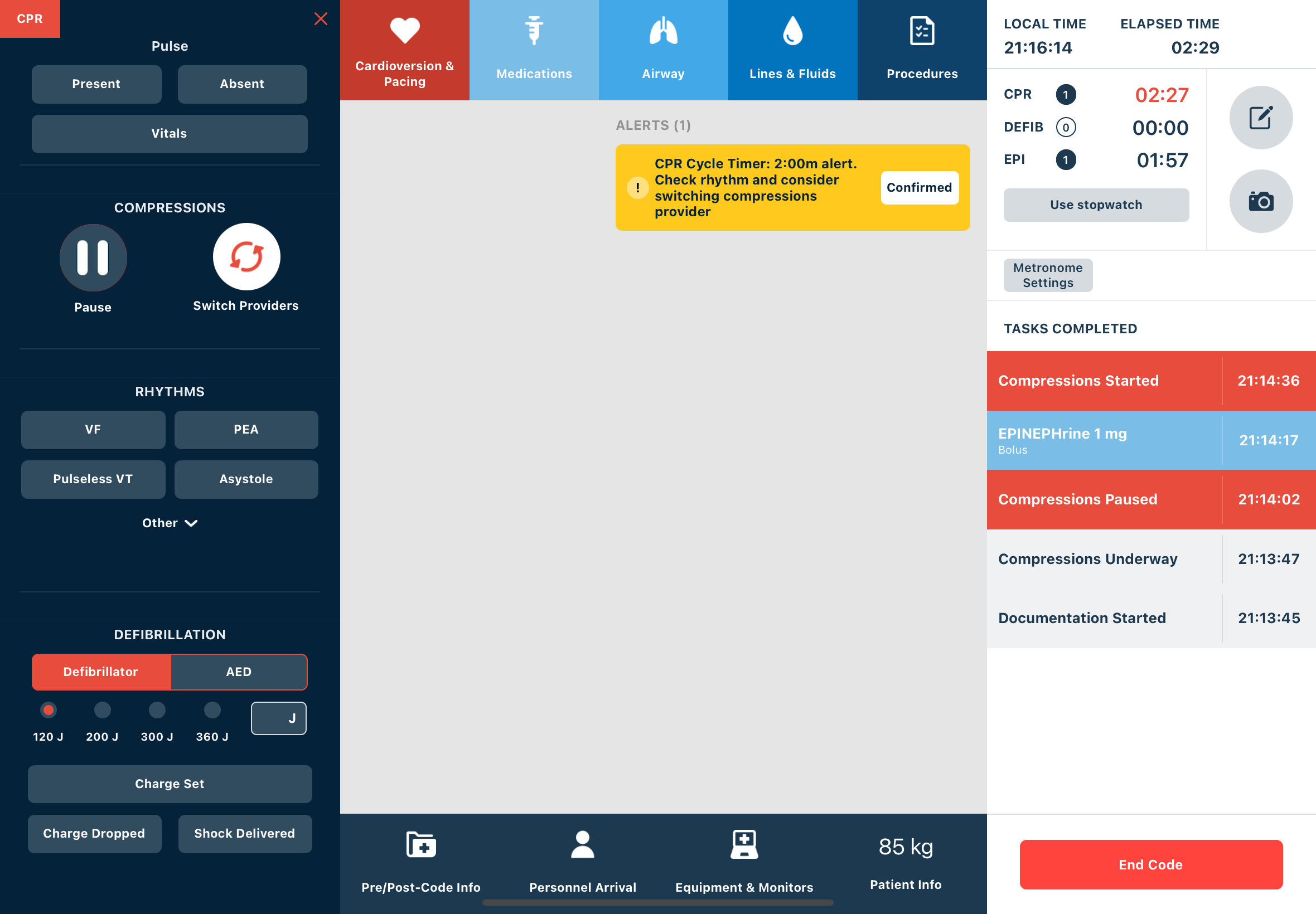 RevitalPro live screen with CPR alert